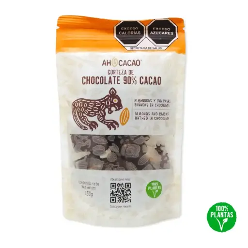 [7503028329083] Corteza de Chocolate 90% cacao, almendra y pasas, bolsa 150g